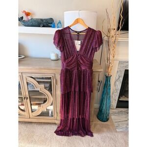 Sabina Musayev Sarah Tiered Maxi Dress Gown Womens Multi Red Size M